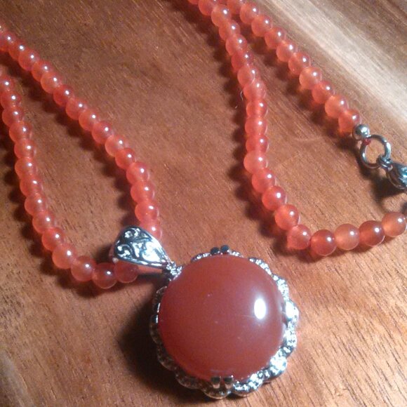 Red Onyx and Red Quartzite Beaded Stainless Steel Necklace - Picture 2 of 11